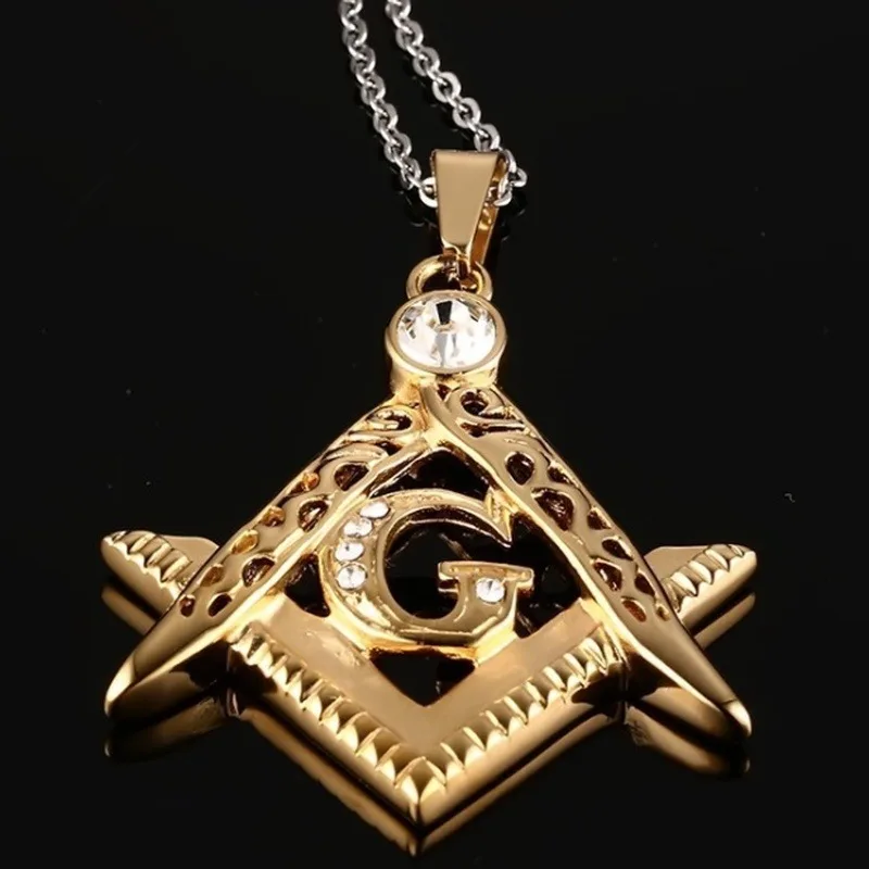 Pankų Mados Tuščiaviduriai Cirkonis Masonų Simbolis Freemason Amuletas Karoliai Vyrams 4