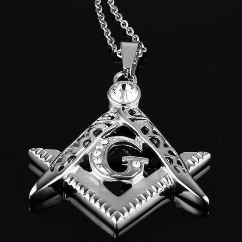 Pankų Mados Tuščiaviduriai Cirkonis Masonų Simbolis Freemason Amuletas Karoliai Vyrams 5