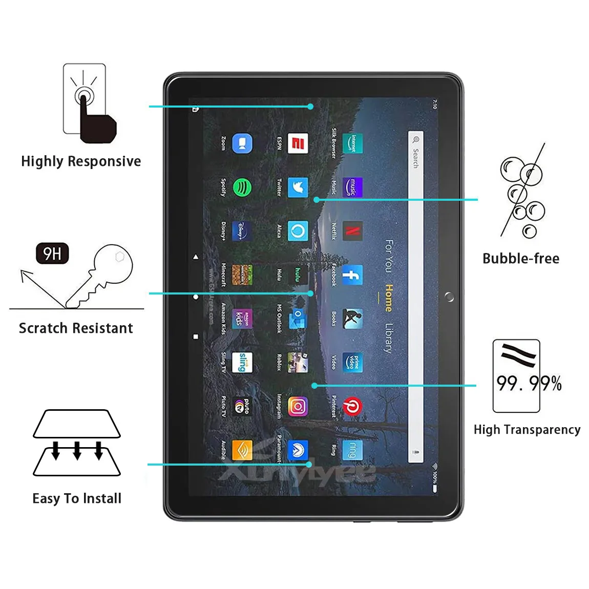 Amazon Fire HD 10 2021 Screen Protector, Tablet Apsauginės Plėvelės Amazon Fire HD 10 Plius 2021 Grūdintas Stiklas 0