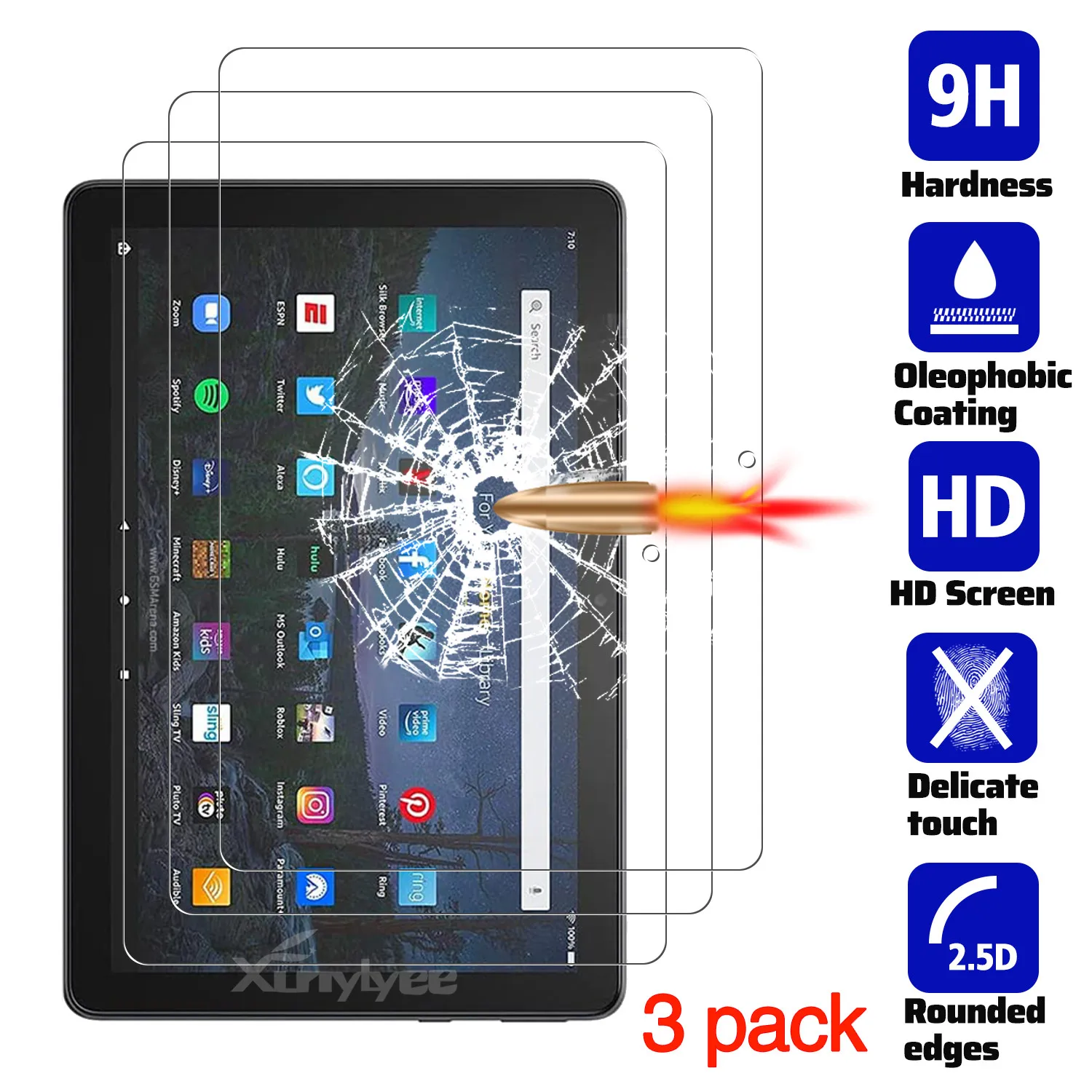 Amazon Fire HD 10 2021 Screen Protector, Tablet Apsauginės Plėvelės Amazon Fire HD 10 Plius 2021 Grūdintas Stiklas 3