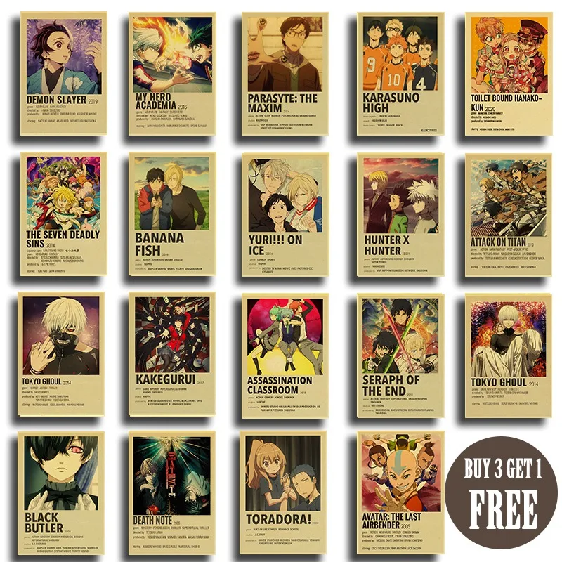 Japonų Anime Kolekcija Plakatas Namų Kambario Dekoro 30 Rūšių Aukštos Kokybės Plakatai Kraft Popieriaus Spaudinių, Meno Retro Sienos Lipdukai 2