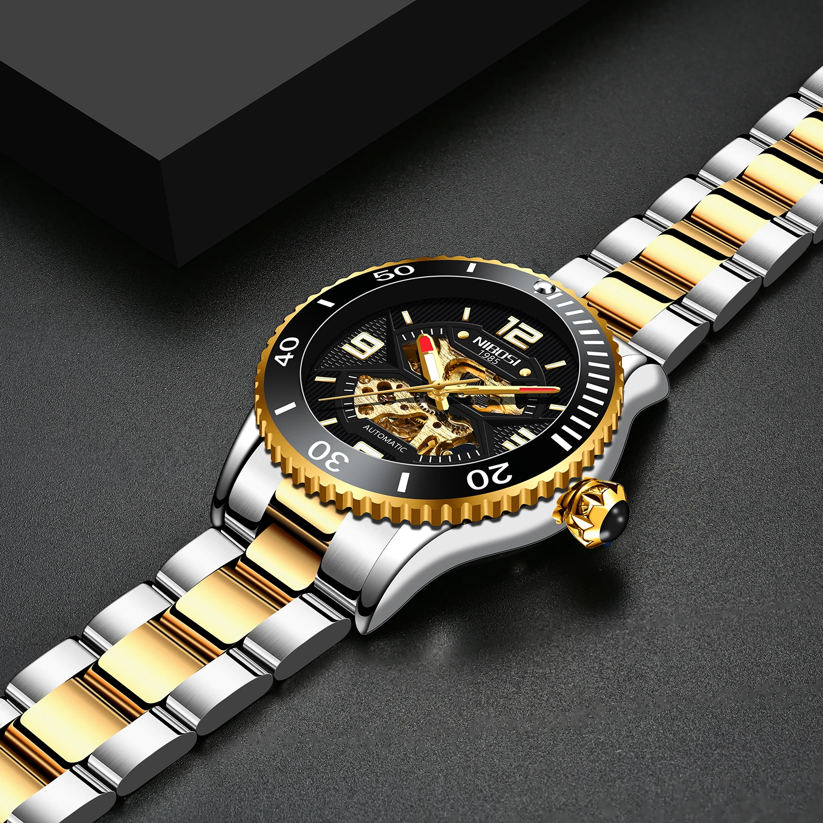 NIBOSI 2021 Top Brand Mechaninis Laikrodis Prabanga Safyro Stiklas Automatinis laikrodis iš Nerūdijančio Plieno, atsparus Vandeniui 100M Laikrodžiai Vyrams 1