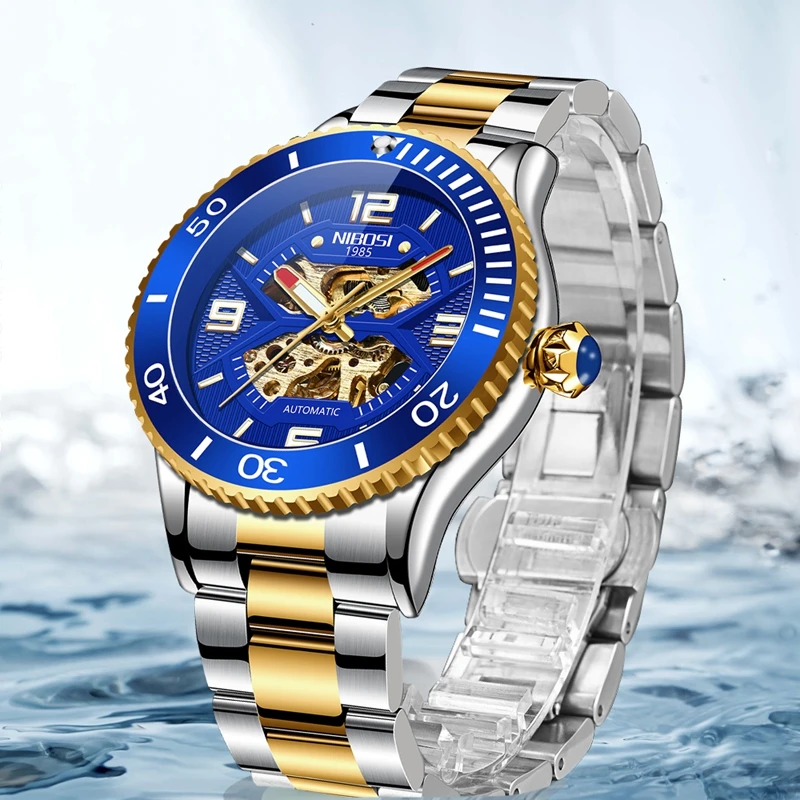 NIBOSI 2021 Top Brand Mechaninis Laikrodis Prabanga Safyro Stiklas Automatinis laikrodis iš Nerūdijančio Plieno, atsparus Vandeniui 100M Laikrodžiai Vyrams 4