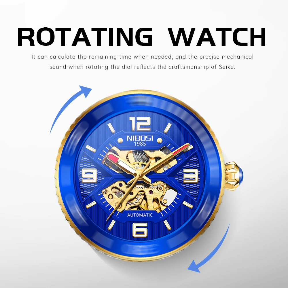 NIBOSI 2021 Top Brand Mechaninis Laikrodis Prabanga Safyro Stiklas Automatinis laikrodis iš Nerūdijančio Plieno, atsparus Vandeniui 100M Laikrodžiai Vyrams 5