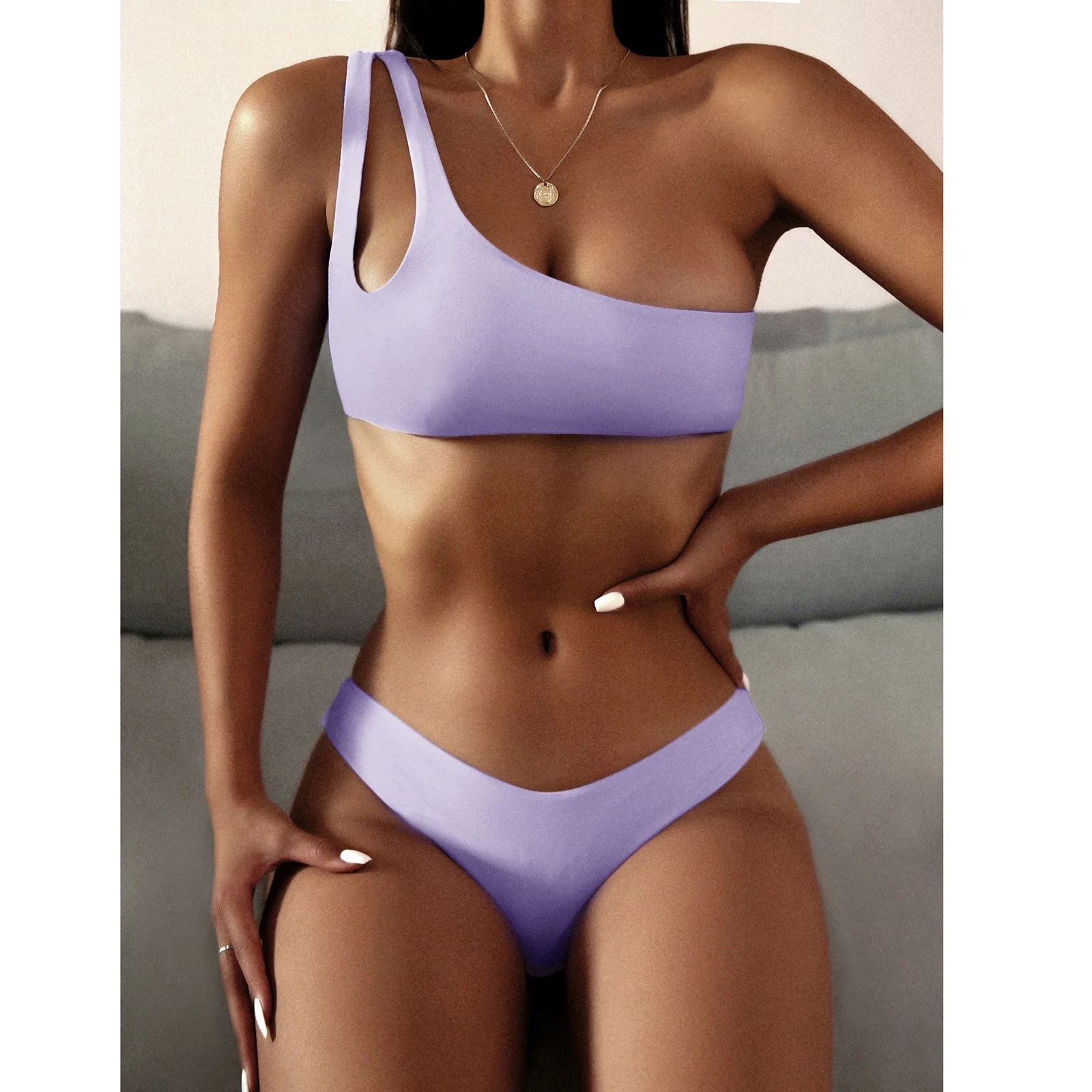 Violetinė Vieną Petį Nėrinių Bikini Rinkiniai Moterims Maudymosi Kietas Bikini 2021 Mujer Push Up Raišteliu Maudymosi Kostiumas, Kaklaraištis, Maudymosi Kostiumėliai 05 2