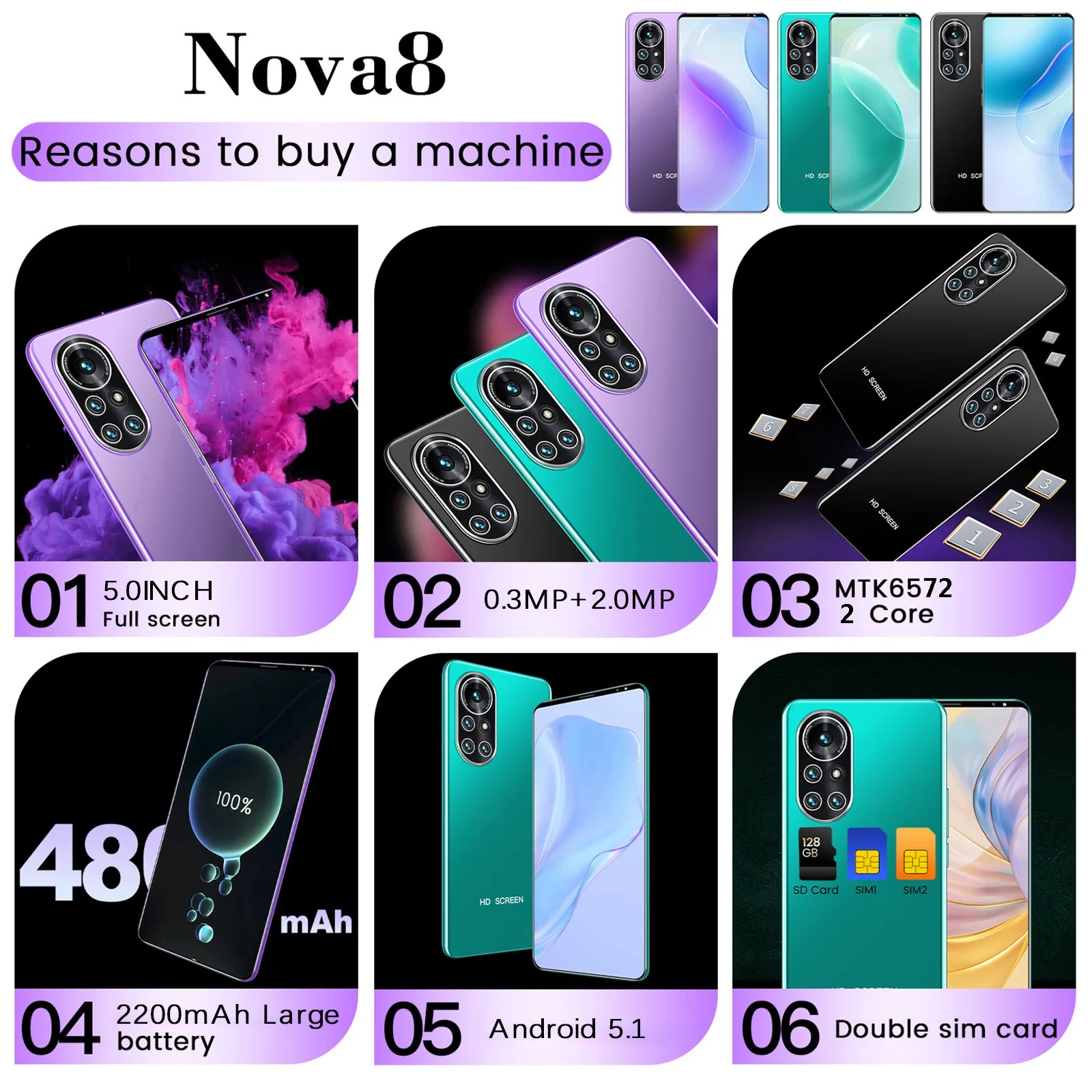 2021 Nova8 Android 5.1 512 + 4G ROM Face Unlock 