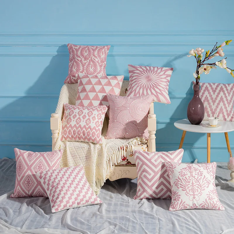 Šiaurės minimalistinio rožinė mesti pagalvę padengti geometrinis medvilnės, siuvinėta sofos užvalkalas Office pagalvėlė padengti 45x45 automobilių, namų dekoro 4
