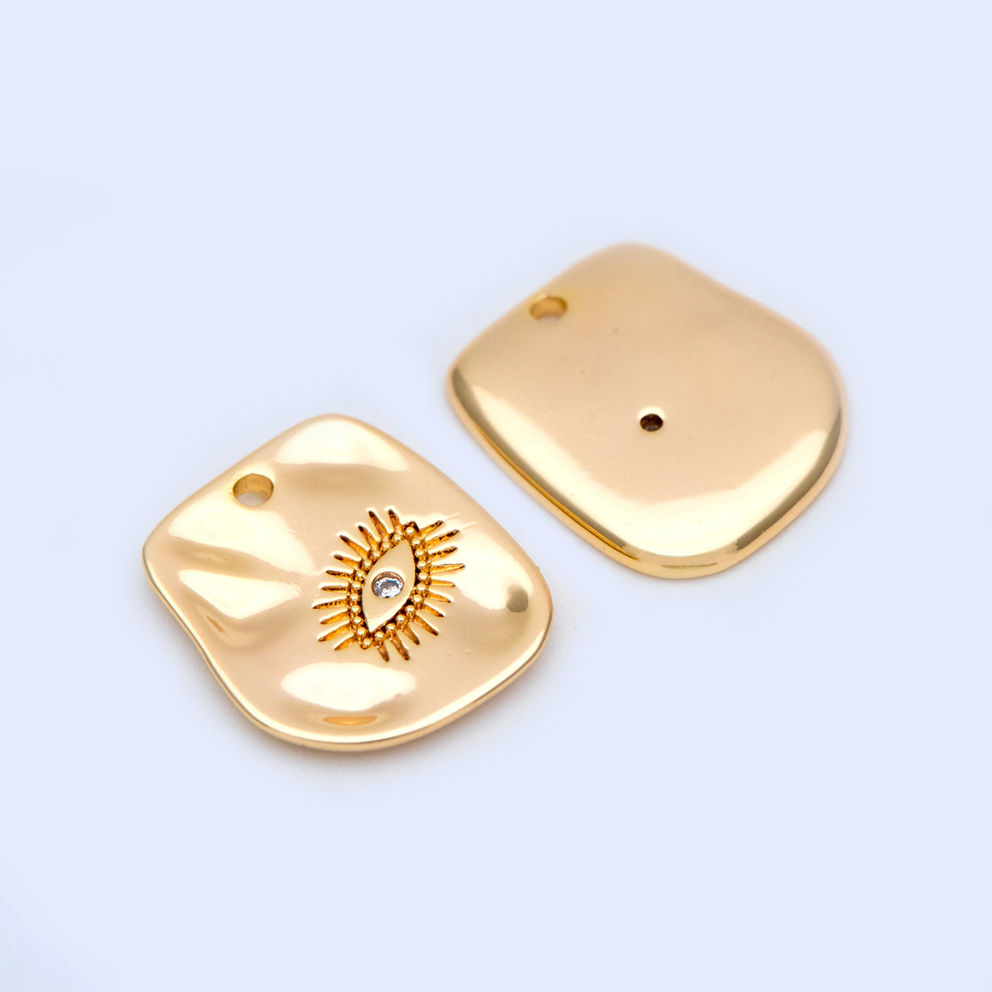 10vnt CZ Asfaltuotas Aukso Tekstūra Evil Eye pagrindiniai mygtukai 14x12mm, 18K Auksu padengtą Žalvario, blogos Akies Pakabukai (GB-1126) 0