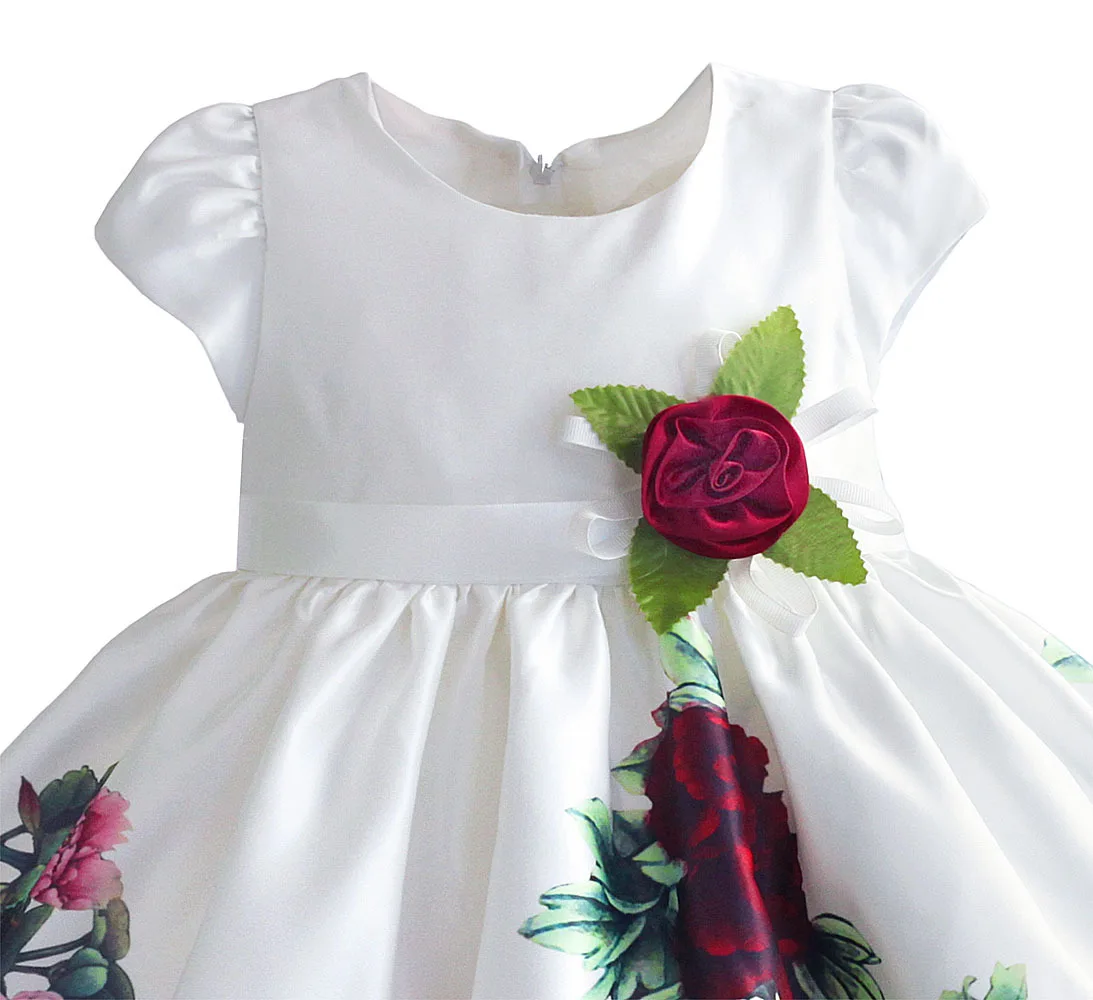 HETISO Rožių Gėlių Baby Girl Dress Šalis Gimtadienio Balta Suknelė Mergaitėms trumpomis Rankovėmis Medvilnė, Pamušalas Vasaros Vaikų Drabužių 6 8 2
