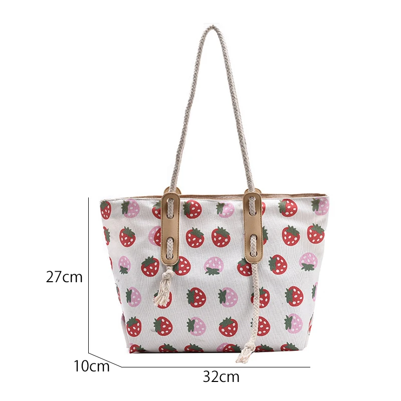 Braškių Spausdinimo Drobės Shopper Bag Didelės Talpos Pečių Krepšiai Moterų 2021 M. Vasarą Dizaineris Maišą Firminių Prabanga Rankinės 2