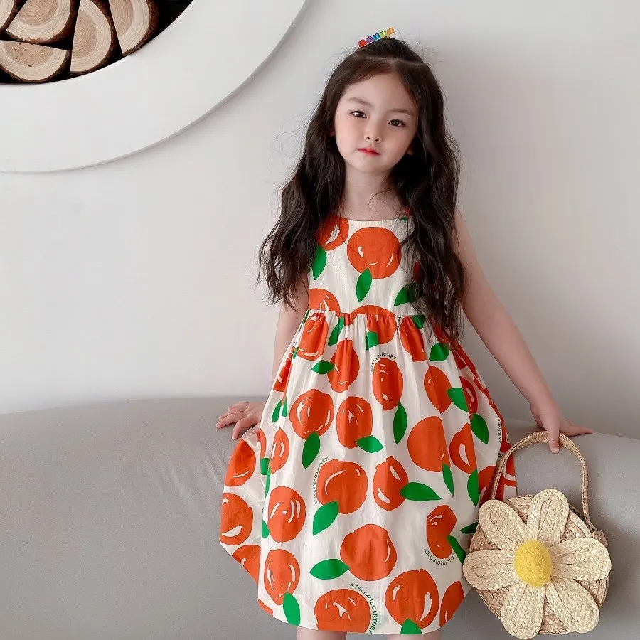 Kūdikių mergaičių drabužius vasarą 2021 Saldžių vaisių, spausdinimo didelis sijonas suspender suknelė medvilnės atsitiktinis vaikai suknelė 5