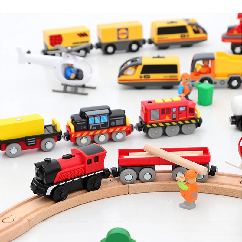 RC Geležinkelio Lokomotyvų Magnetinio Prijungtas Elektrinis Traukinys Magnetinio Geležinkelio Žaislas Suderinama su Biro Medinių Bėgių Vaikams Dovanų 1