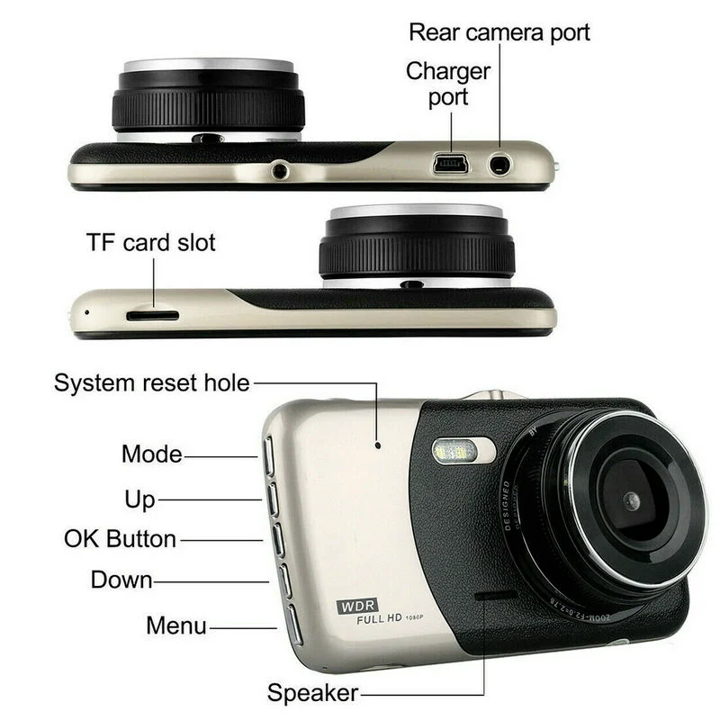 4 Colių IPS Dual Lens Vairuotojo Vaizdo įrašymas Didelis Ekranas, 1080P LED Naktinio Galinio vaizdo Automobilinis Atbulinės eigos vaizdo Kamera Vaizdus 3