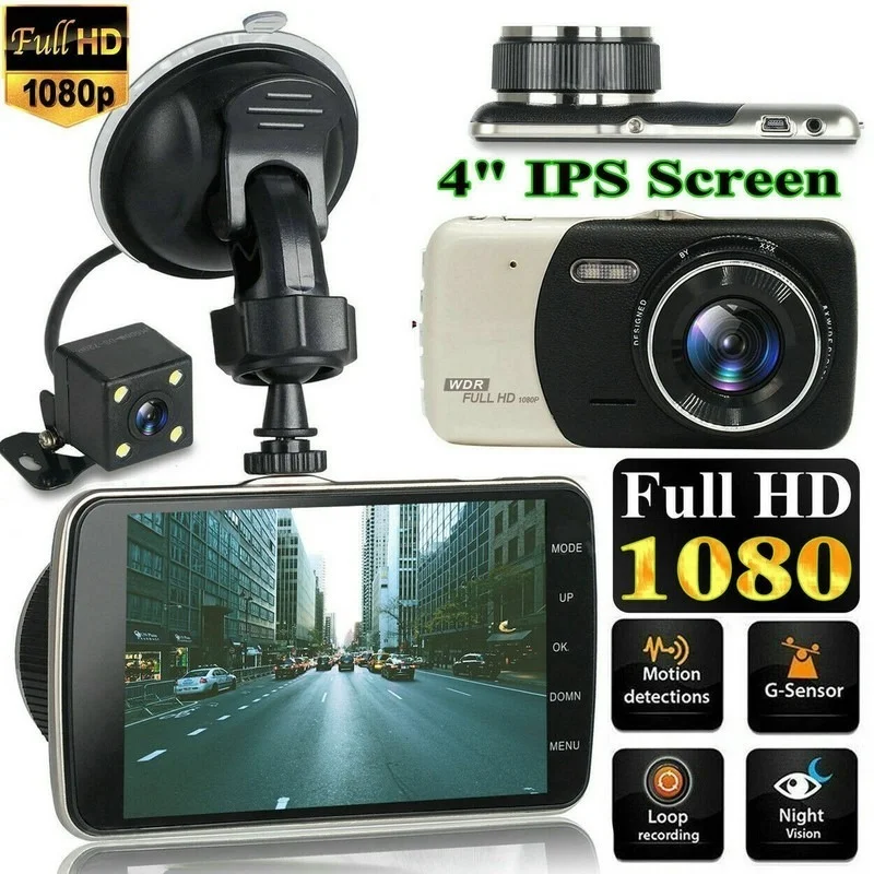 4 Colių IPS Dual Lens Vairuotojo Vaizdo įrašymas Didelis Ekranas, 1080P LED Naktinio Galinio vaizdo Automobilinis Atbulinės eigos vaizdo Kamera Vaizdus 5