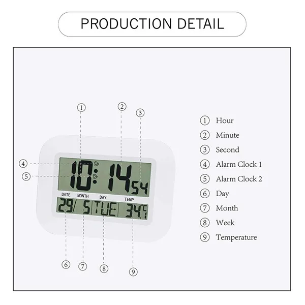 Praktinis Skaitmeninės Sieninis Laikrodis su baterijomis, Paprastas, Didelis LCD Žadintuvas Temperatūra Kalendoriaus Datos Dieną, Home Office 1