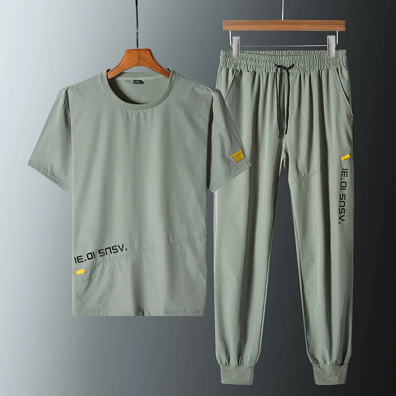 Vyrų Rinkiniai Vasaros Tracksuit Kvėpuojantis Sweatsuit Sweatpants Jogger Vyrų Atsitiktinis vientisos Spalvos marškinėliai+Kelnės Vyras 2-piece Set HA214 1