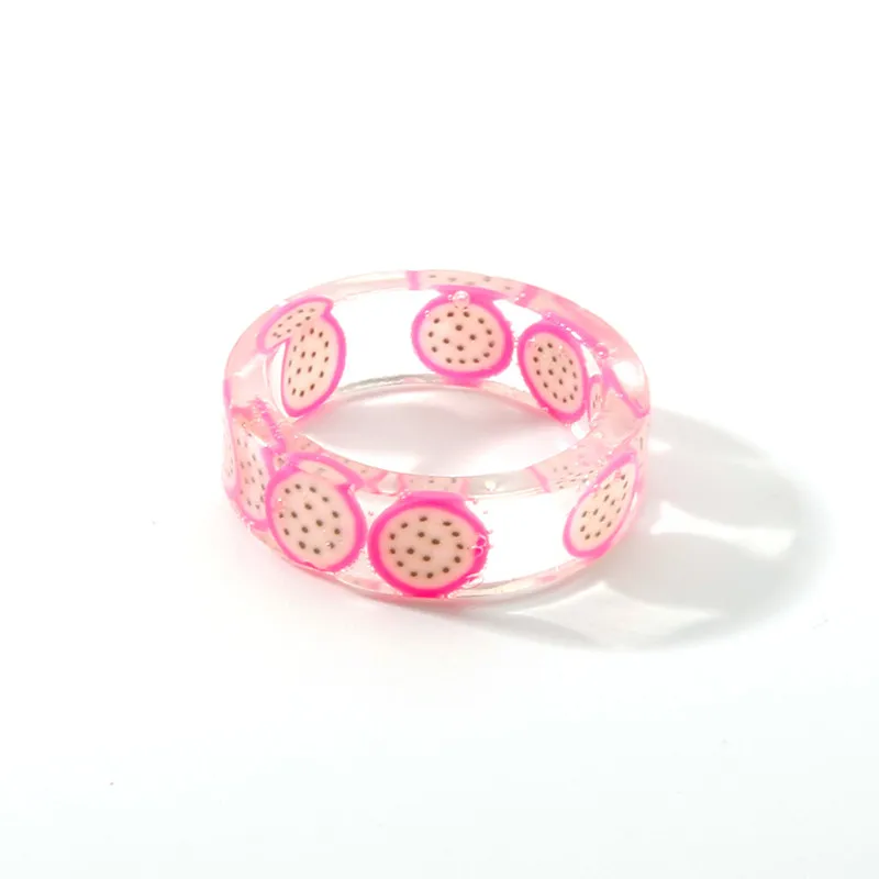 Kūrybiškumo mielas skaidrus vaisių akrilo žiedas paties stiliaus vyrų ir moterų paprastų geometrinių dervos žiedas classic jewlery dovanos 1