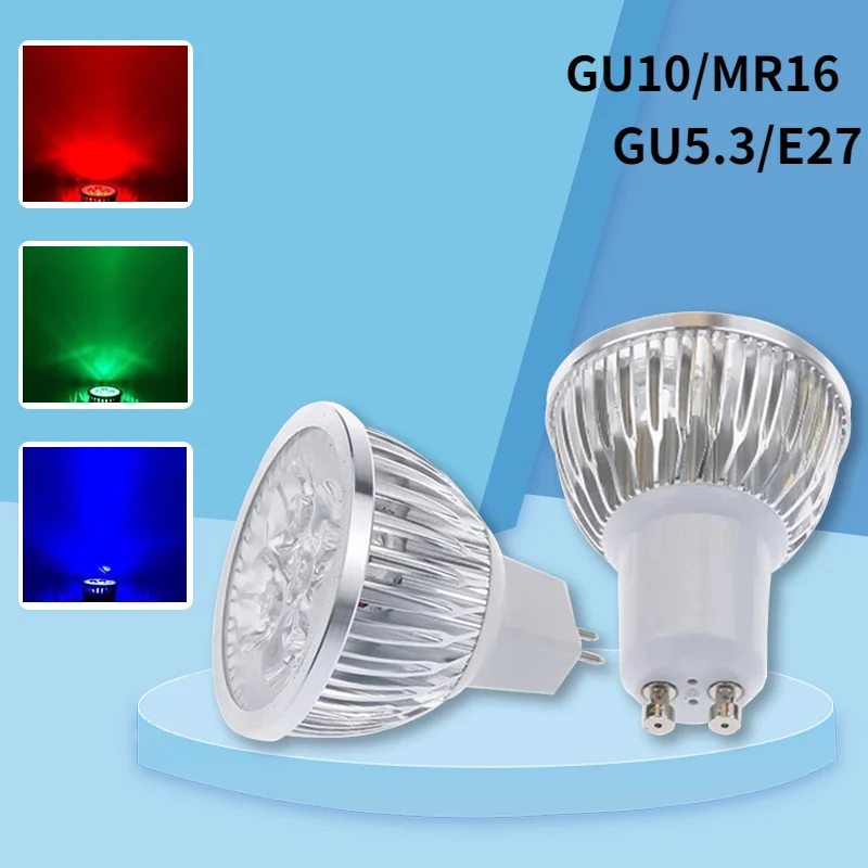 1Pcs/daug GU10 GU5.3 MR16 E27 LED lempa 220V 3W LED Prožektoriai, Lempos Lemputė raudona/mėlyna/žalia/geltona/balta led lubų šviesos 4