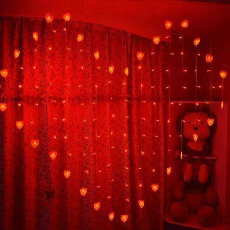 LED Širdies Formos Užuolaidų 124 LED string vestuvių susitarimą foto fono sienos Kambarį apdailos pasiūlymą romantika šviesos eilutę 3