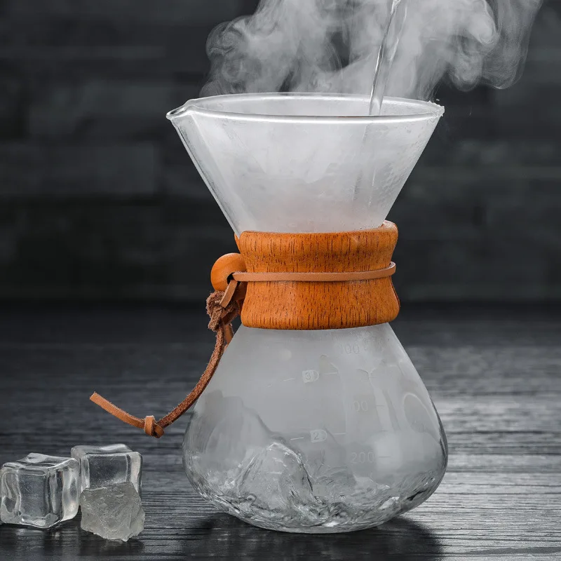 Klasikinis Stiklo Kavinukas Medinės Rankenėlės Atsparios Karščiui, Užpilkite Kavos Virimo Aparatas Vadovas Coffeemaker V60 Vertus Dripper 2