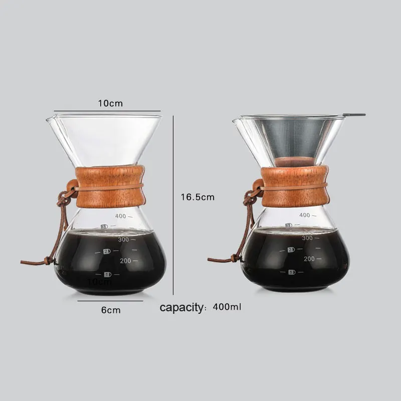Klasikinis Stiklo Kavinukas Medinės Rankenėlės Atsparios Karščiui, Užpilkite Kavos Virimo Aparatas Vadovas Coffeemaker V60 Vertus Dripper 5