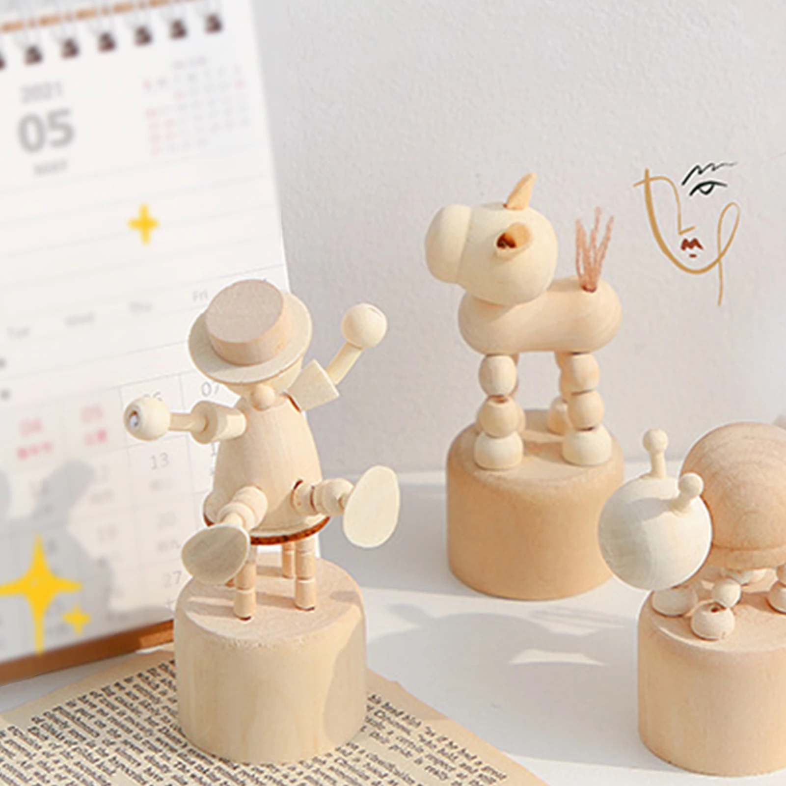 Namų dekoro rankų darbo mediniais gyvūnų lėlės švietimo žaislai, papuošalai klounas arklio statula amatų, žaislų dovanos, namų puošybai 0