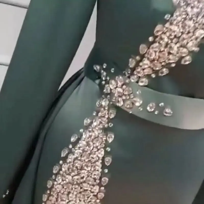 Naujas Atvykimo Satino Dangus Mėlynas Dubajus Vakaro suknelės ilgomis rankovėmis suknelė 2021 Kristalai Vakare Puošnios suknelės, Chalatas de bal femme longue 1