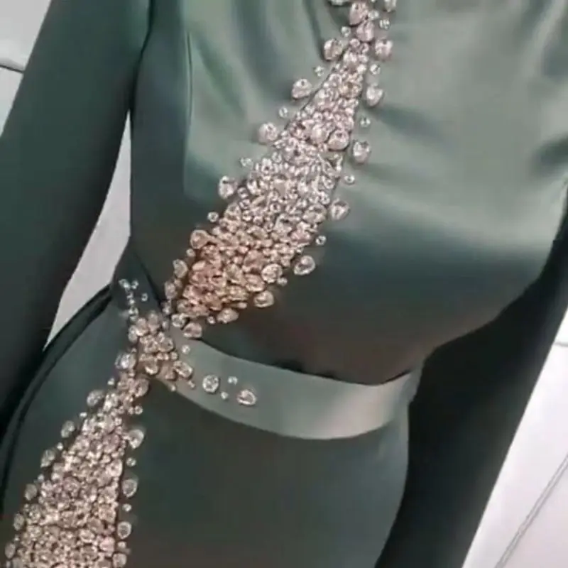 Naujas Atvykimo Satino Dangus Mėlynas Dubajus Vakaro suknelės ilgomis rankovėmis suknelė 2021 Kristalai Vakare Puošnios suknelės, Chalatas de bal femme longue 4