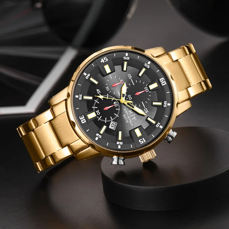KAT-WACH Chronograph Vyrų Sportas Žiūrėti Vyrų Laikrodis Aukso 50M atsparumas Vandeniui Vyrų Riešo žiūrėti Relogio Masculino 2021 Nerūdijančio Plieno 5