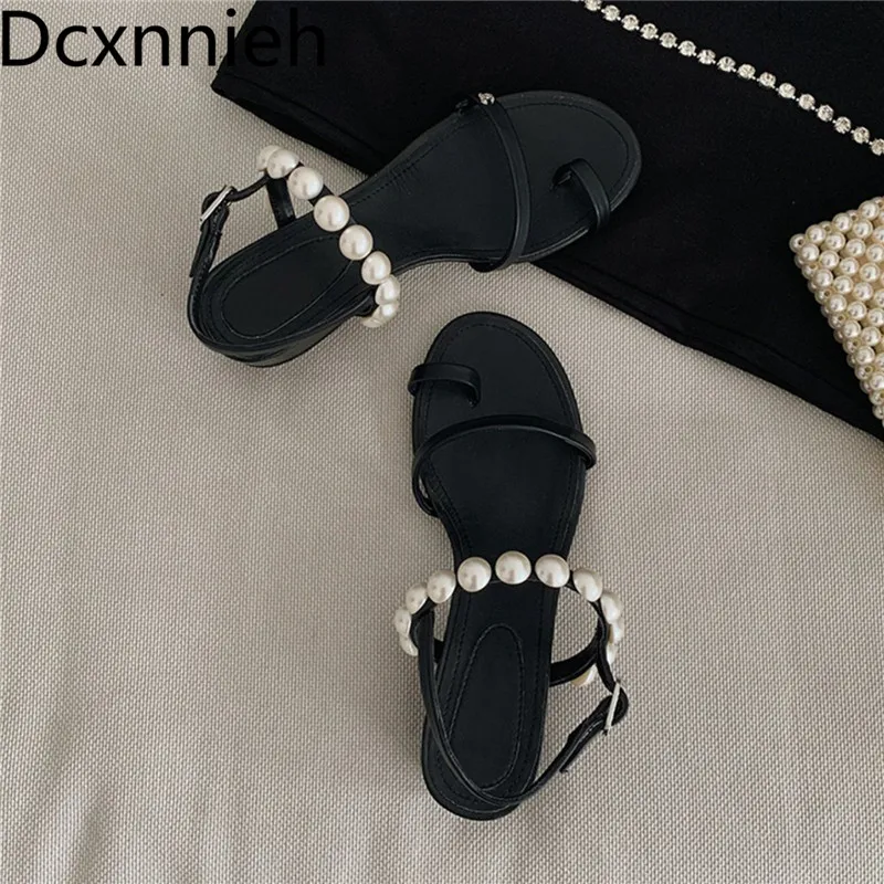 Nauja juoda balta moterų sandalai moteris vasarą batai aikštėje aukšto kulno lady dizaino, natūralios odos atsitiktinis pearl sandalas moteris 2021 2
