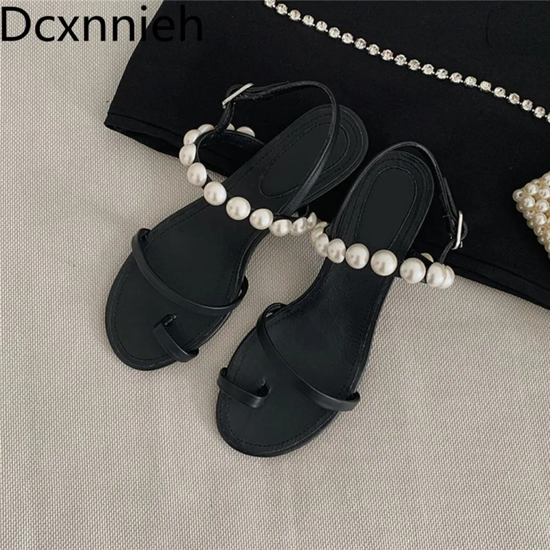 Nauja juoda balta moterų sandalai moteris vasarą batai aikštėje aukšto kulno lady dizaino, natūralios odos atsitiktinis pearl sandalas moteris 2021 3