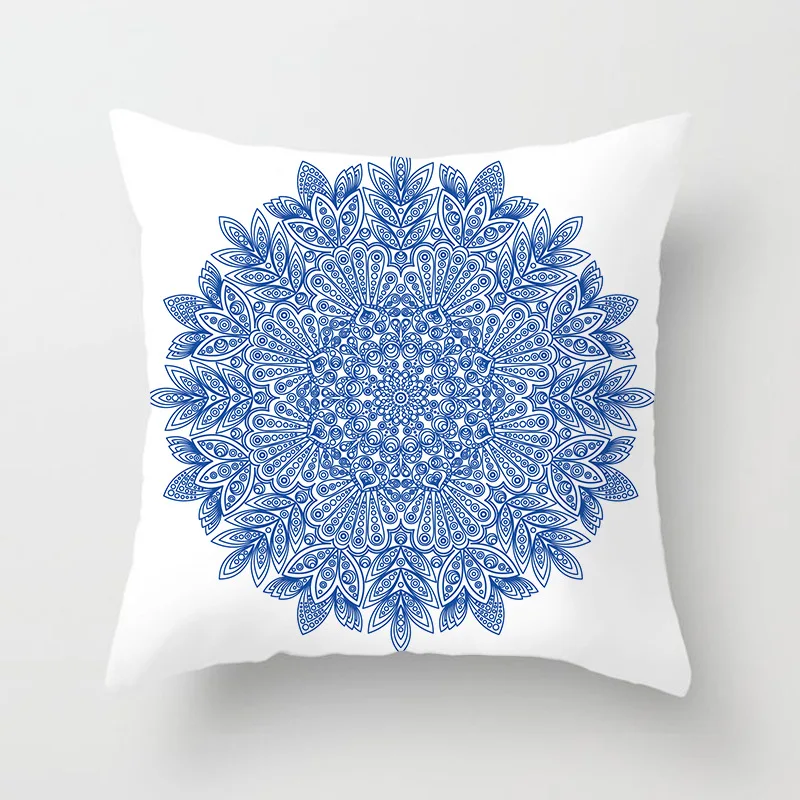 Mėlynai Baltas Porcelianinis Spausdinti Pagalvėlės Atveju Bohemiškas Stilius Mandala Geometrijos Pagalvės Atveju Šiuolaikinės Mados Sofa-Lova, Kėdės Mesti Pagalvės 0