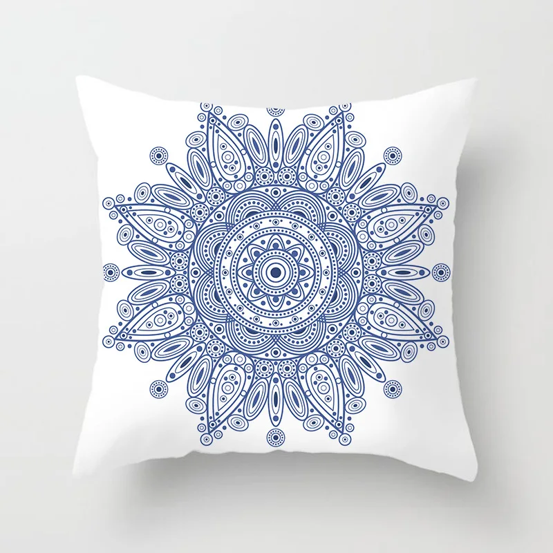 Mėlynai Baltas Porcelianinis Spausdinti Pagalvėlės Atveju Bohemiškas Stilius Mandala Geometrijos Pagalvės Atveju Šiuolaikinės Mados Sofa-Lova, Kėdės Mesti Pagalvės 1