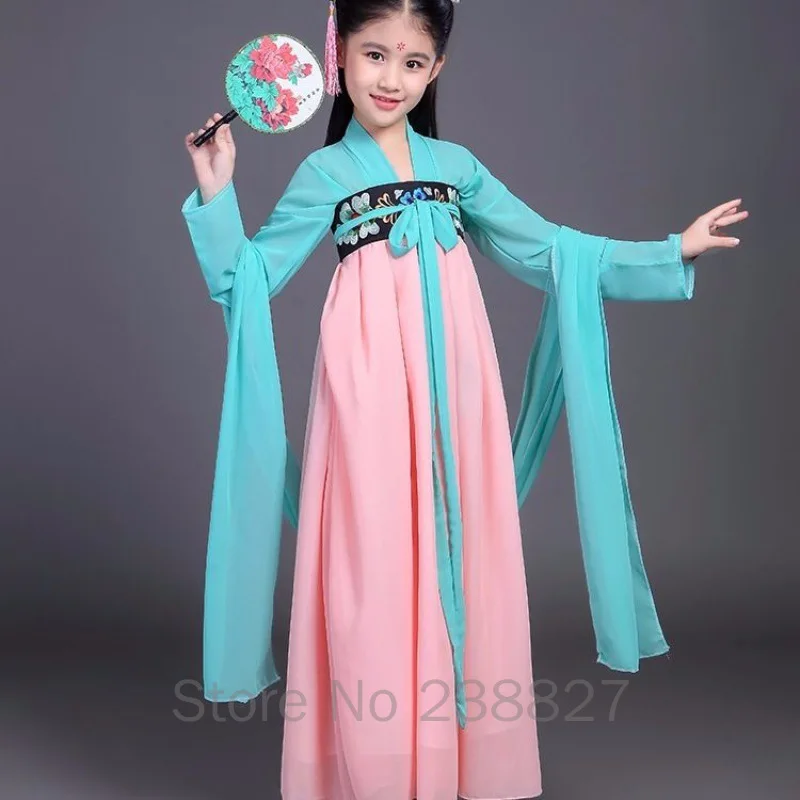 XinHuaEase Vaikų Senovės Kinų Stiliaus Apranga Tradicinė Suknelė Vaikams Pasakų Mergaitės Pagerėjo Ru Sijonas Šokio Spektaklis 0