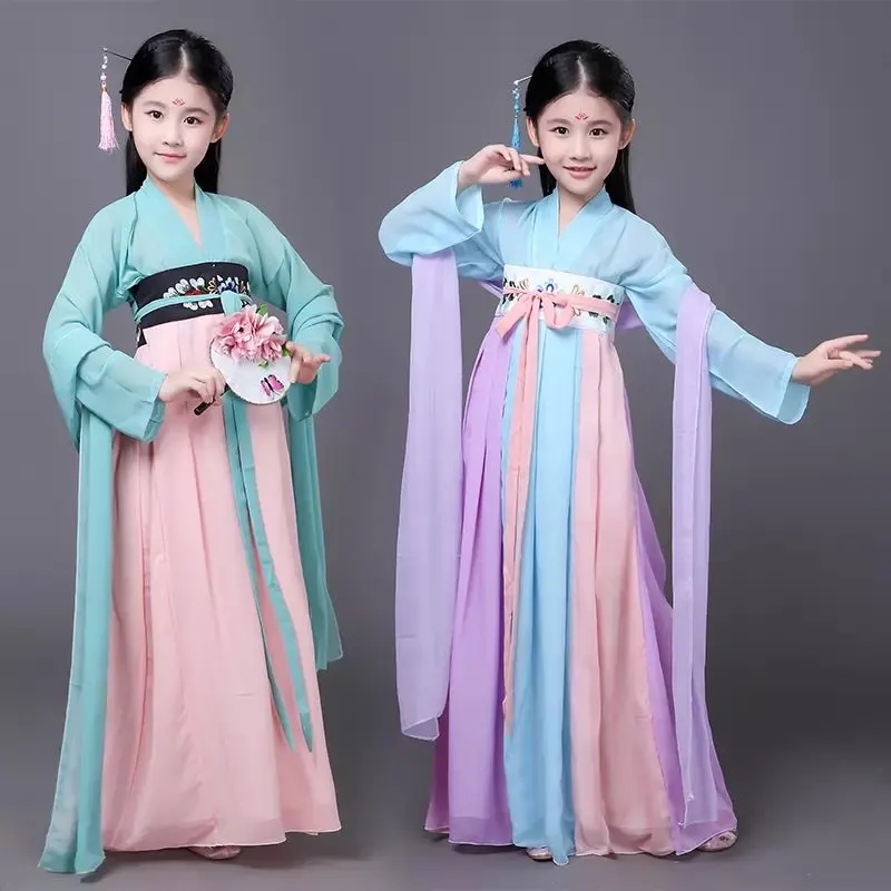 XinHuaEase Vaikų Senovės Kinų Stiliaus Apranga Tradicinė Suknelė Vaikams Pasakų Mergaitės Pagerėjo Ru Sijonas Šokio Spektaklis 4