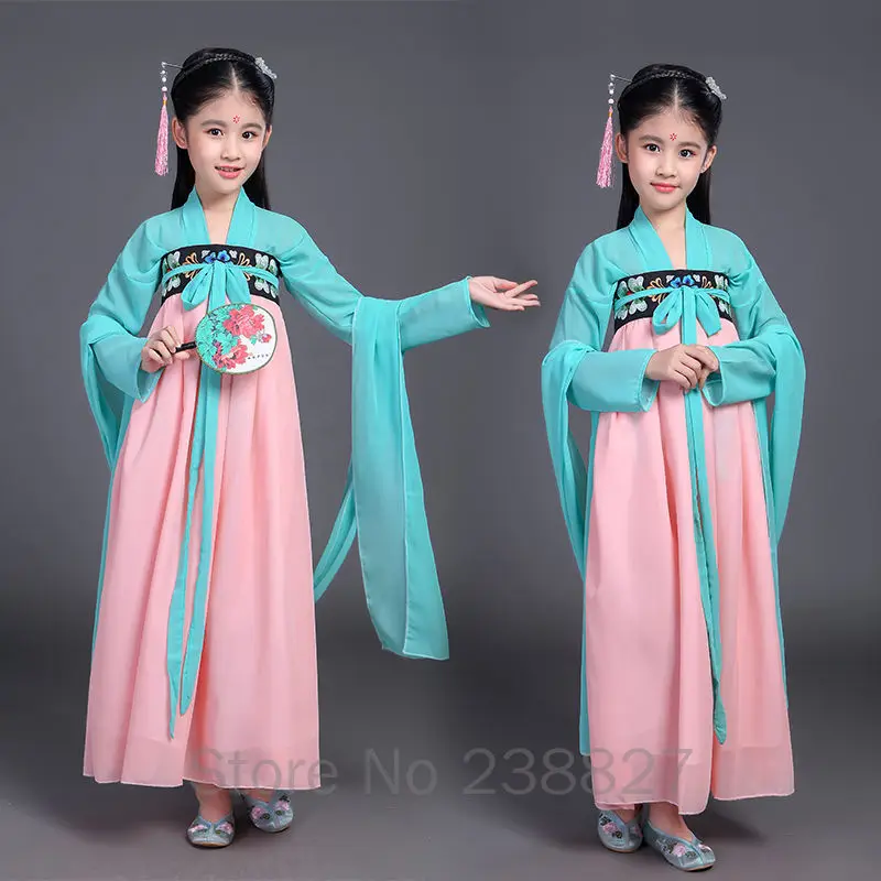 XinHuaEase Vaikų Senovės Kinų Stiliaus Apranga Tradicinė Suknelė Vaikams Pasakų Mergaitės Pagerėjo Ru Sijonas Šokio Spektaklis 5