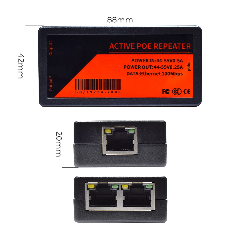 1 2 POE Injector network extender 100Mbps vaizdo kameros adapteris, splitter standartas DC44V-55V 0.5 kamera su POE kartotuvų 0