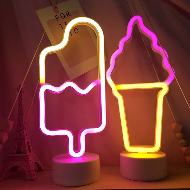 LED Neon Šviesos Ženklai Lempos Kūrybos Modeliavimo Popsicle Ledų Formos Naktį Žibintai ir Dekoro Stalo Parduotuvė Kambarį Namuose Dovanų Šalis 0