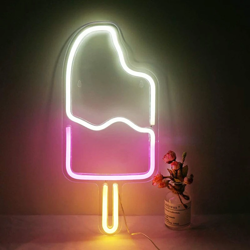 LED Neon Šviesos Ženklai Lempos Kūrybos Modeliavimo Popsicle Ledų Formos Naktį Žibintai ir Dekoro Stalo Parduotuvė Kambarį Namuose Dovanų Šalis 4