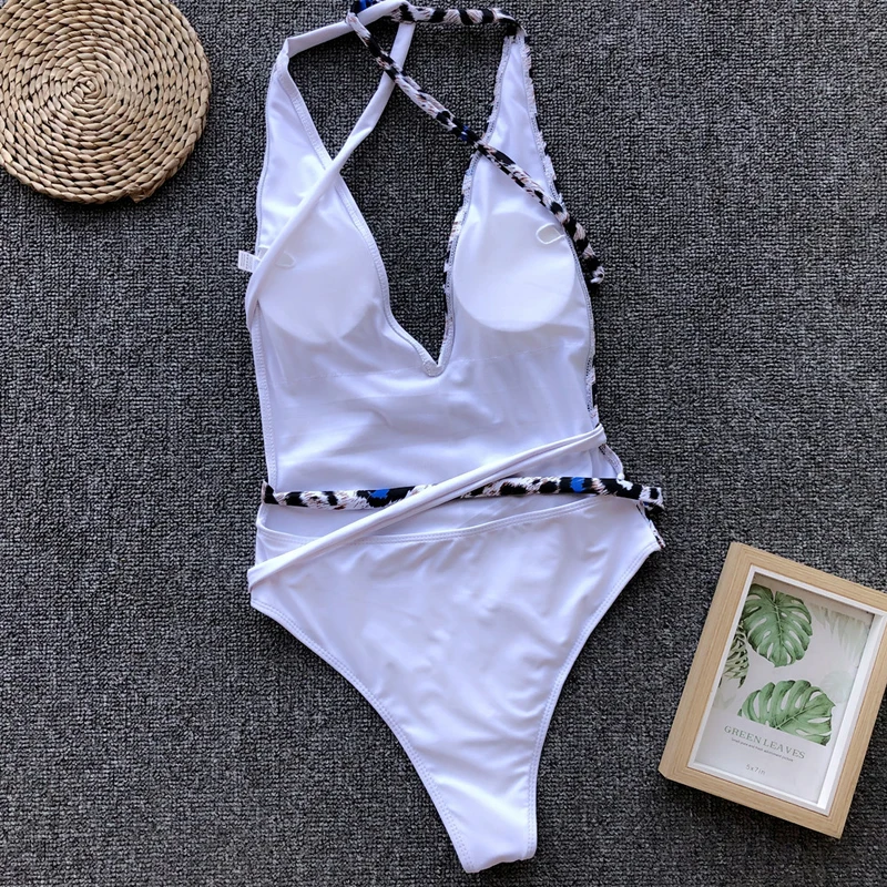 2021 Naujas Bikini Ponios, Swimsuit Backless Bikini Kostiumas Striukė Maudymosi Kostiumėlį Brazilijos Moterų Vasaros Paplūdimio Naujas Leopard Plius Balta 0