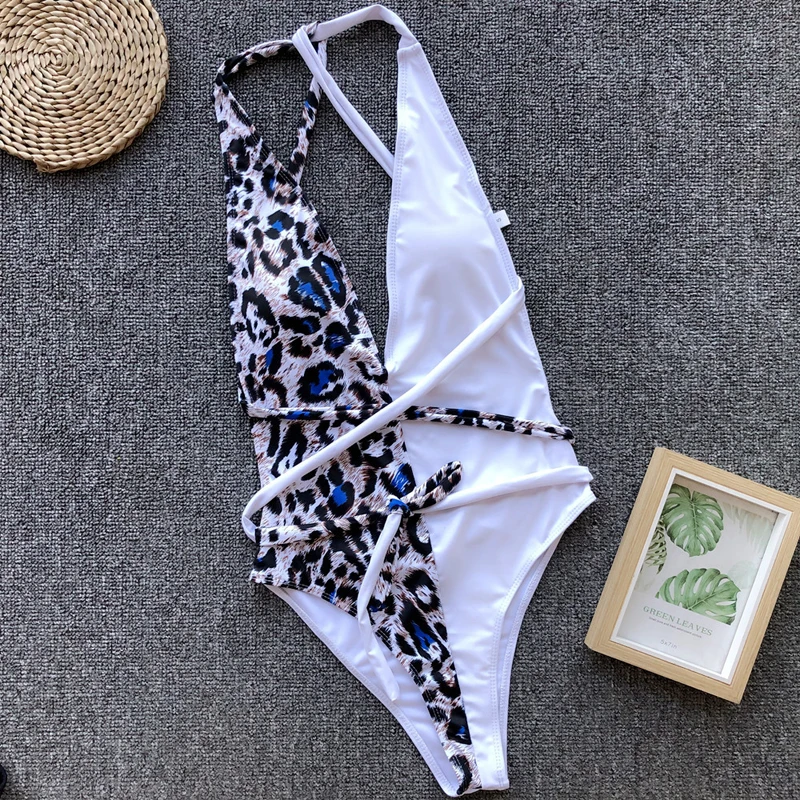 2021 Naujas Bikini Ponios, Swimsuit Backless Bikini Kostiumas Striukė Maudymosi Kostiumėlį Brazilijos Moterų Vasaros Paplūdimio Naujas Leopard Plius Balta 3