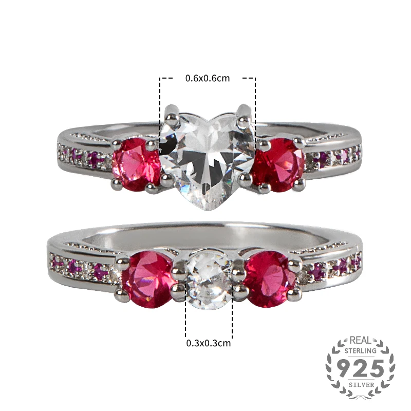 Jellystory prabangus žiedas 925 sterlingas sidabro papuošalai su širdies formos rubinas brangakmenio 2 in 1 žiedas moterims vestuvių dalyvavimo šalies 1