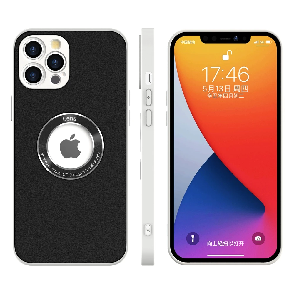 Metalo Logotipas Ratas CD Tekstūros, Odinis Telefono dėklas Skirtas iPhone 12 11 Pro Max XR X XS Max 7 8 Plus SE 2020 Balta Silikono Rėmo Dangtis 3
