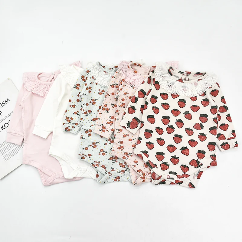 Baby Girl Bodysuits Rudenį, Pavasarį ilgomis Rankovėmis Saldus Gėlių O-kaklo Megztinis Naujagimių Drabužiai Vienas Gabalas Roupa Infantil Menina Naujas 1