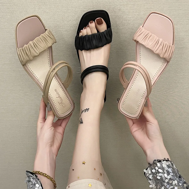 2021 Sandalai Moterų Dual-Naudoti Aukštakulniais Mados korėjos Versija Paprasta Sandalai Išorinis Dėvėti moteriški Sandalai ir Šlepetės 4