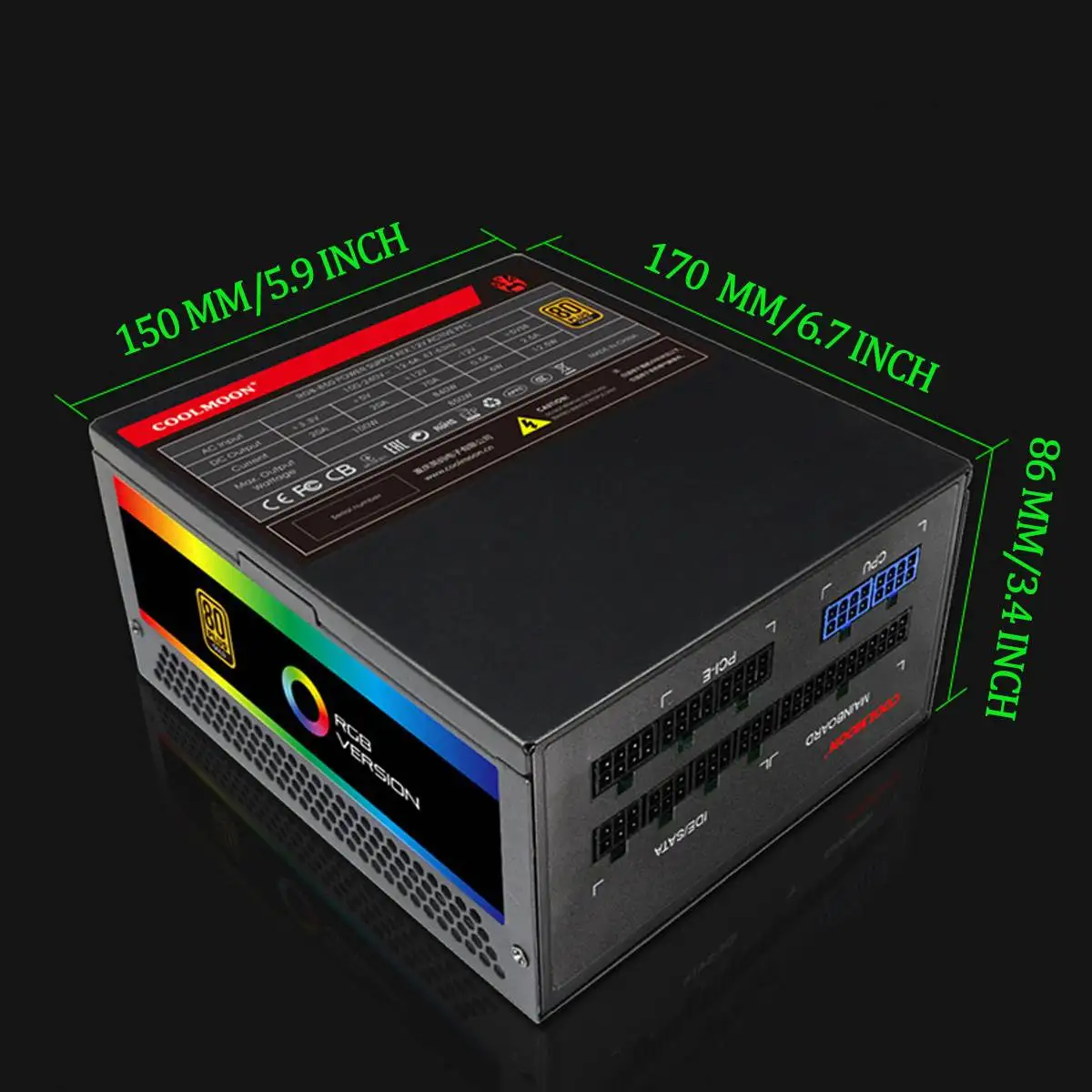COOLMOON 850W PC Maitinimo Visiškai Modular 80 Plus Gold ATX RGB 14cm Smart Temperatūros Kontrolė, Ventiliatorius Žaidimų Kompiuterio 