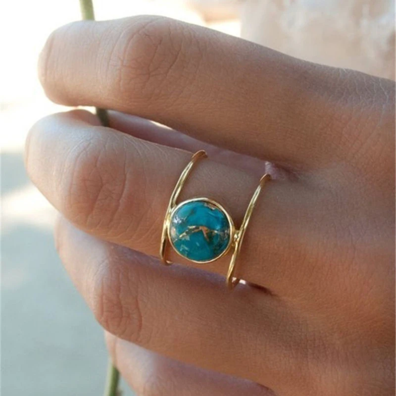 Derliaus Gamtos Mėlyna Turquoises Žiedai, Moterų, Vyrų, Antikvariniai Titano Dvigubo Sluoksnio Piršto Žiedas Papuošalai 1