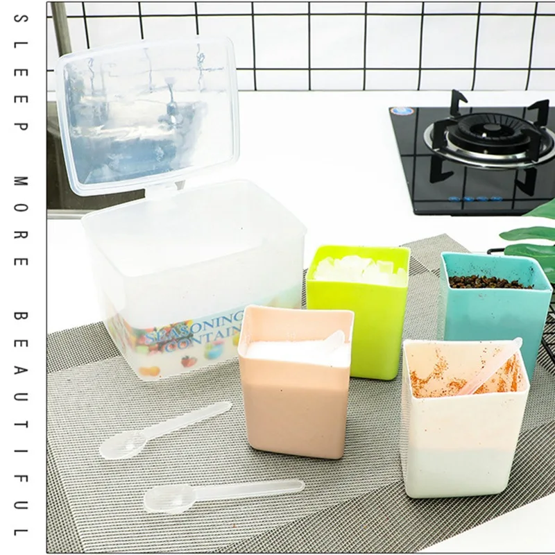 Plastikiniai Suskirstyti Spice Box Virtuvės Prieskonių Indelį Prieskonių Dėžutė Kūrybos Cukraus Jar Druska Jar Virtuvės Reikmenys 5