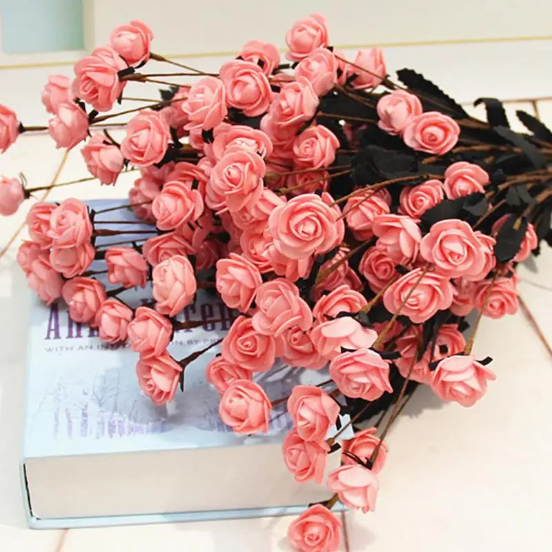 Puokštė Rožių Dirbtinių Gėlių Sielovados Stiliaus Įvairių Spalvų Dekoratyvinių Gėlių 15 Galvą 1PCS PE Kelis Pasirinkimus 5