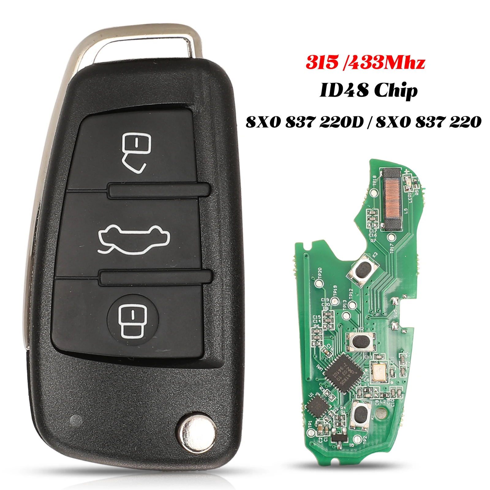 Jingyuqin 3 Mygtukai Audi Q3 Fob Keyless Go Smart Nuotolinio Valdymo Automobilio Raktas PAKLAUSTI, 315 /433Mhz ID48 Chip 8X0 837 220D / 8X0 837 220 0